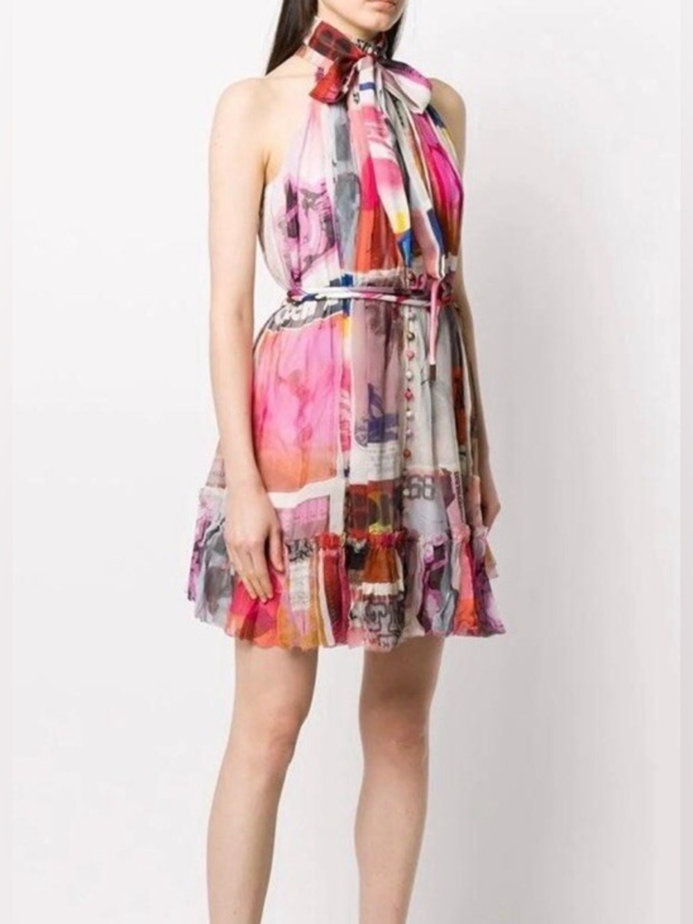 Zimmermann Pink Multi-Color Halter Mini Dress